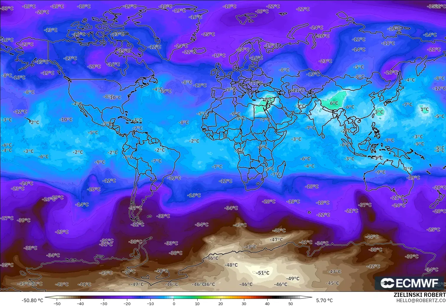 ECMWF IFS 0.25° model - Dunia, Suhu 500 hPa