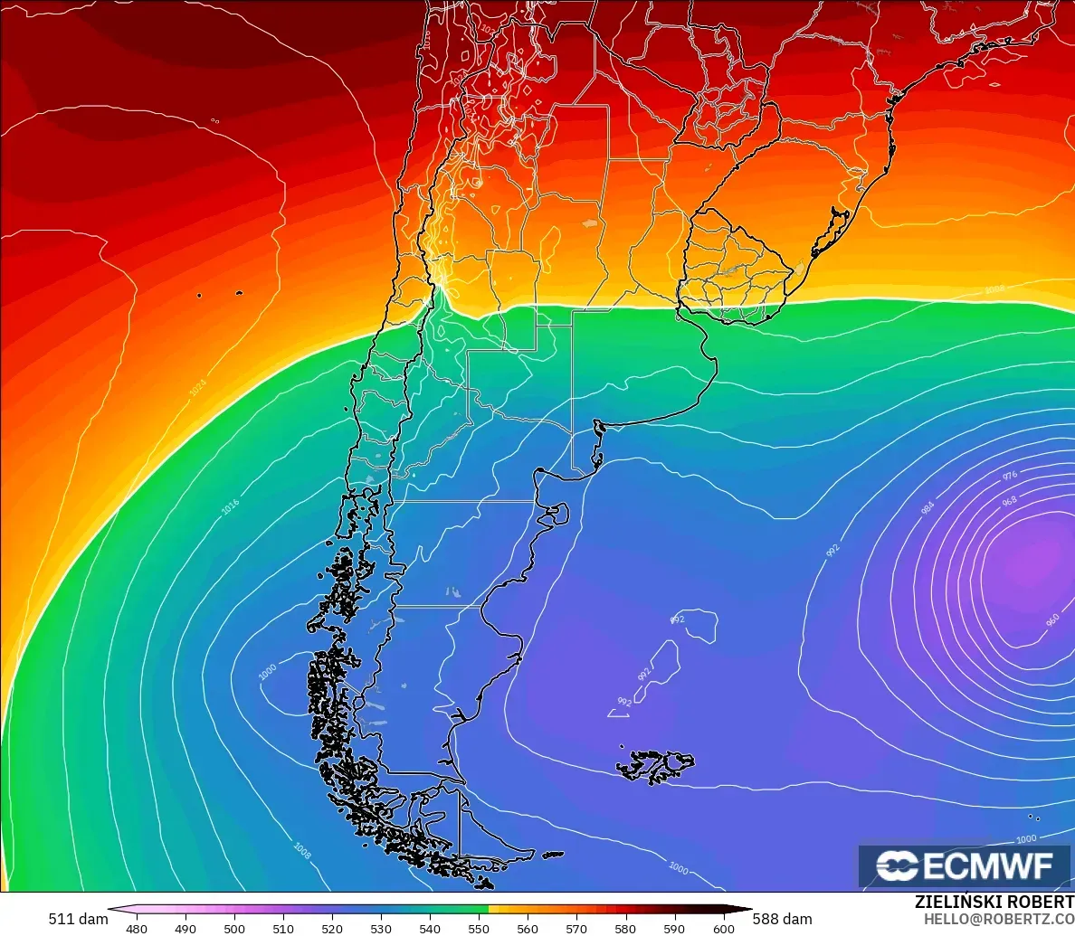 ECMWF IFS 0.25° model - Argentina, Ketinggian geopotensial pada 500 hPa
