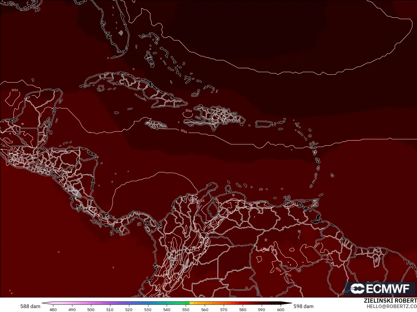 ECMWF IFS 0.25° model - Karibia, Ketinggian geopotensial pada 500 hPa