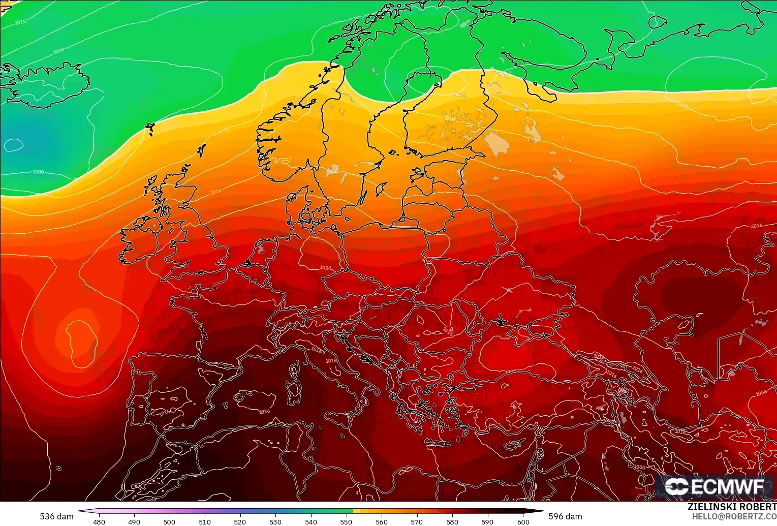 ECMWF IFS 0.25° model - Eropah, Ketinggian geopotensial pada 500 hPa
