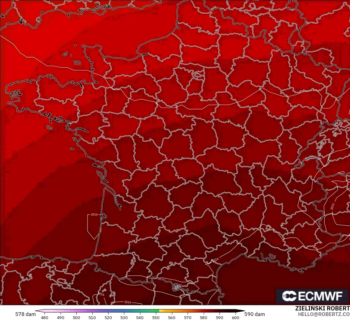 ECMWF IFS 0.25° model - Perancis, Ketinggian geopotensial pada 500 hPa