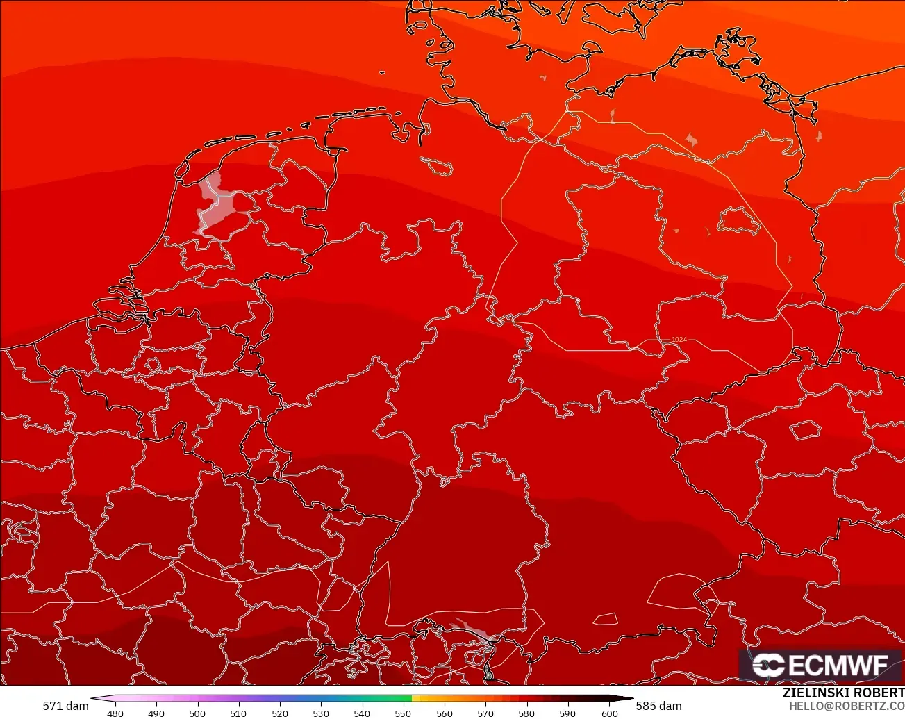 ECMWF IFS 0.25° model - Jerman, Ketinggian geopotensial pada 500 hPa