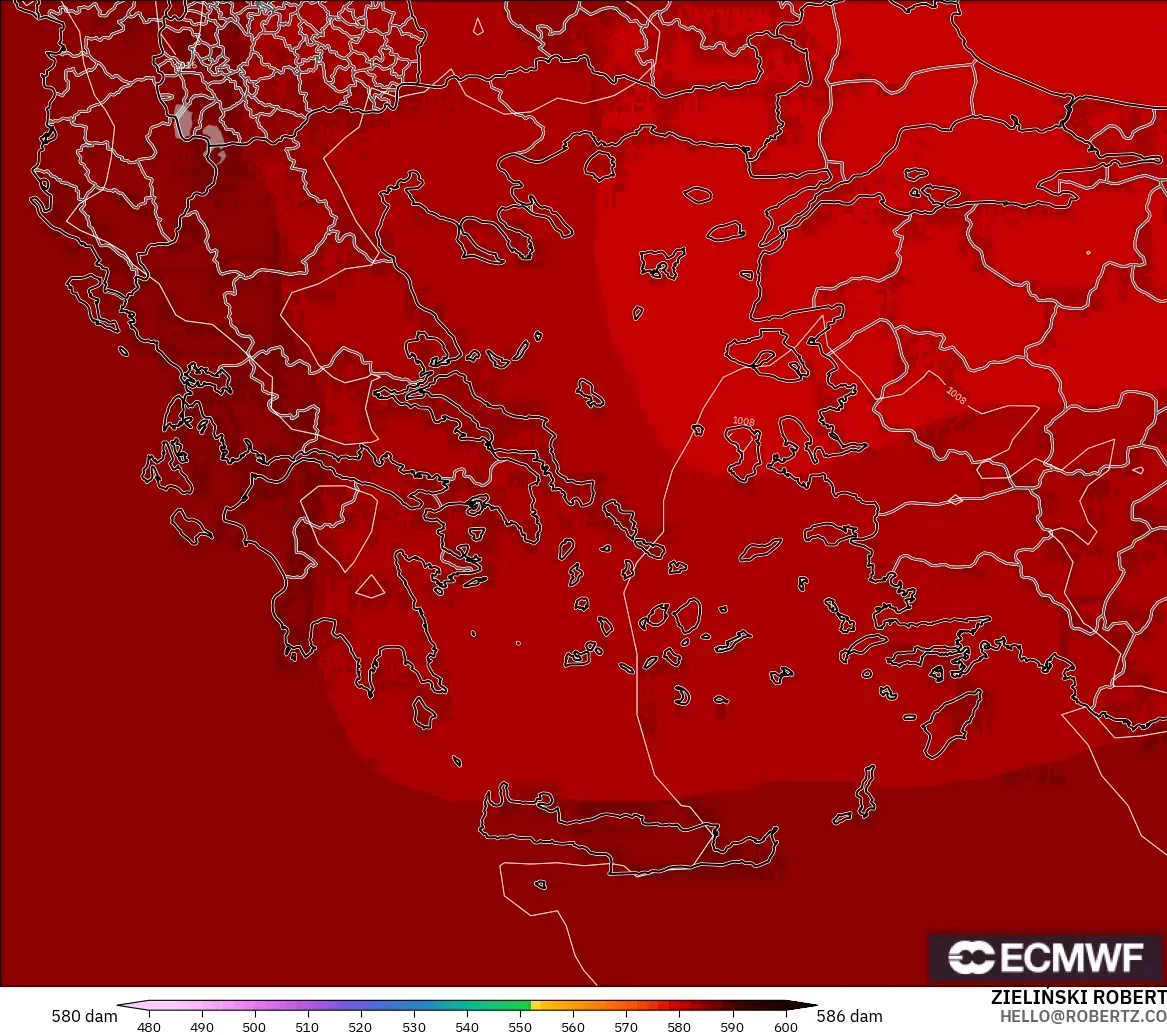 ECMWF IFS 0.25° model - Yunani, Ketinggian geopotensial pada 500 hPa