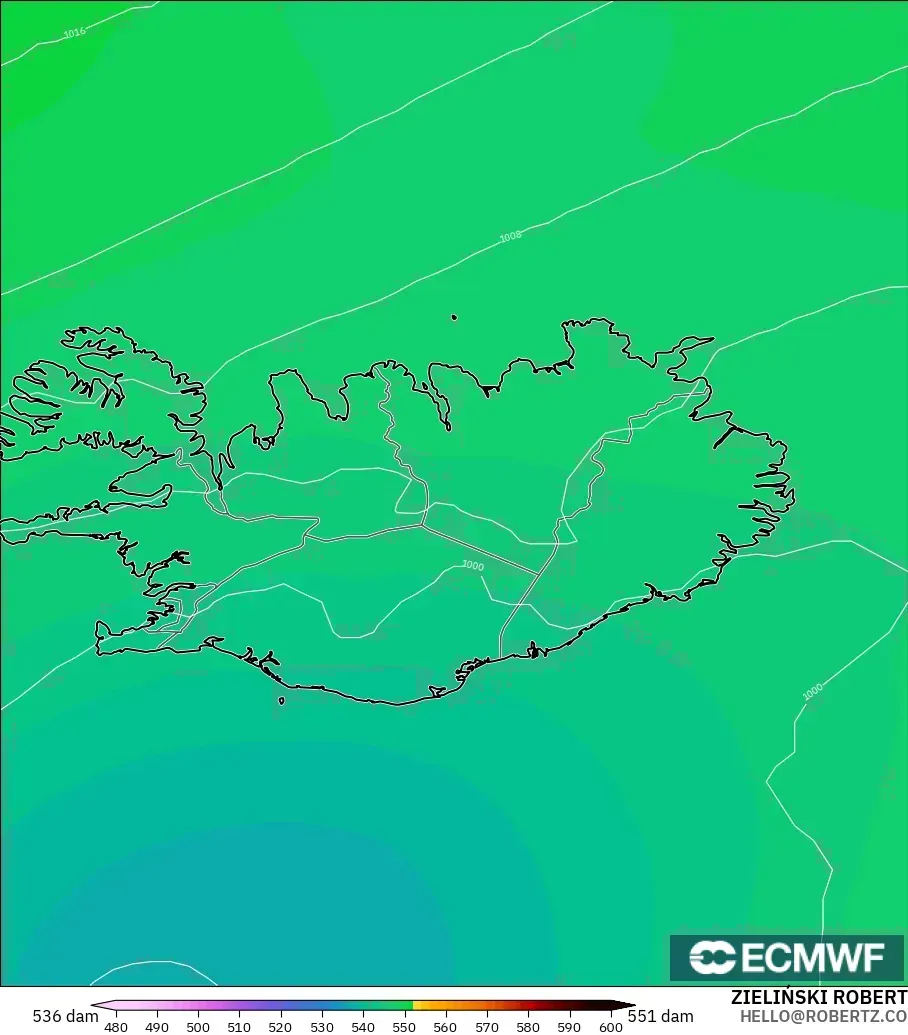 ECMWF IFS 0.25° model - Iceland, Ketinggian geopotensial pada 500 hPa