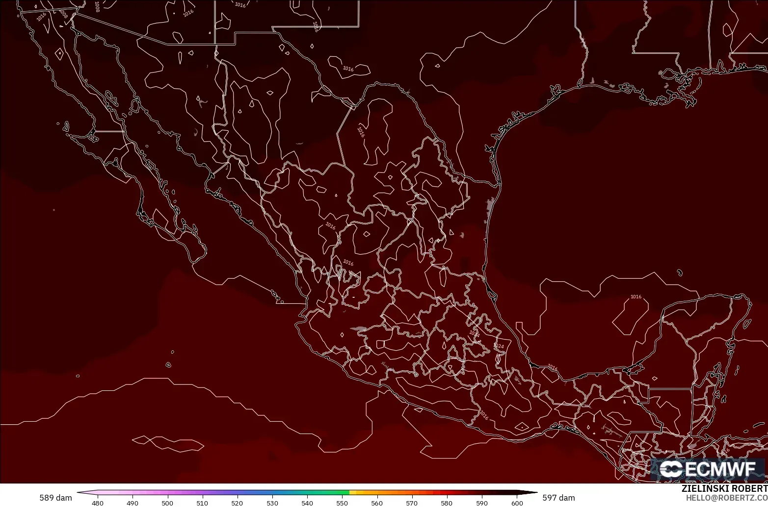 ECMWF IFS 0.25° model - Mexico, Ketinggian geopotensial pada 500 hPa