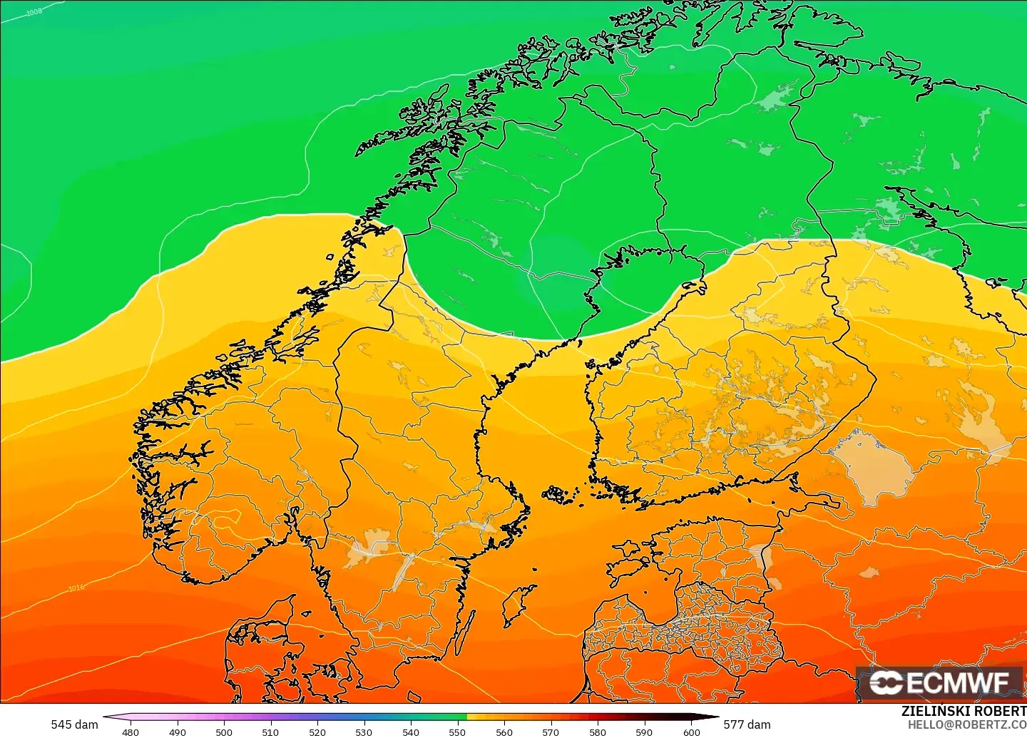 ECMWF IFS 0.25° model - Skandinavia, Ketinggian geopotensial pada 500 hPa
