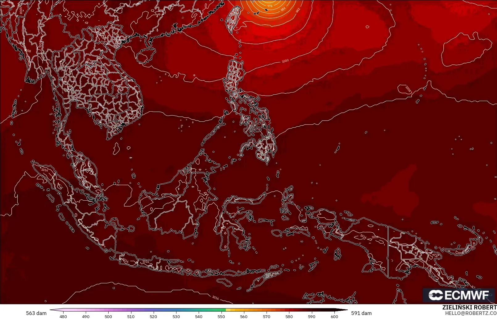 ECMWF IFS 0.25° model - Asia Tenggara, Ketinggian geopotensial pada 500 hPa