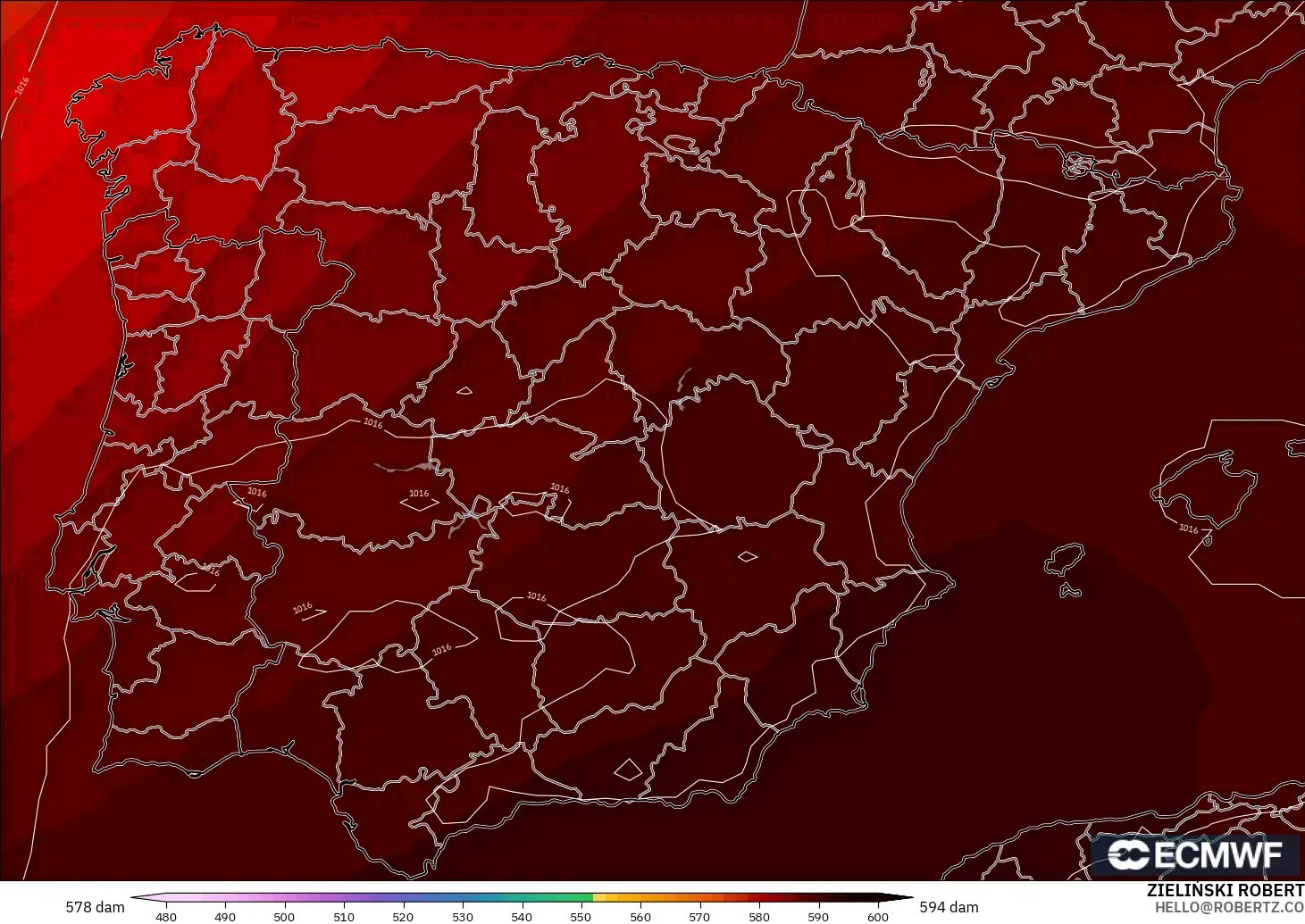 ECMWF IFS 0.25° model - Sepanyol, Ketinggian geopotensial pada 500 hPa