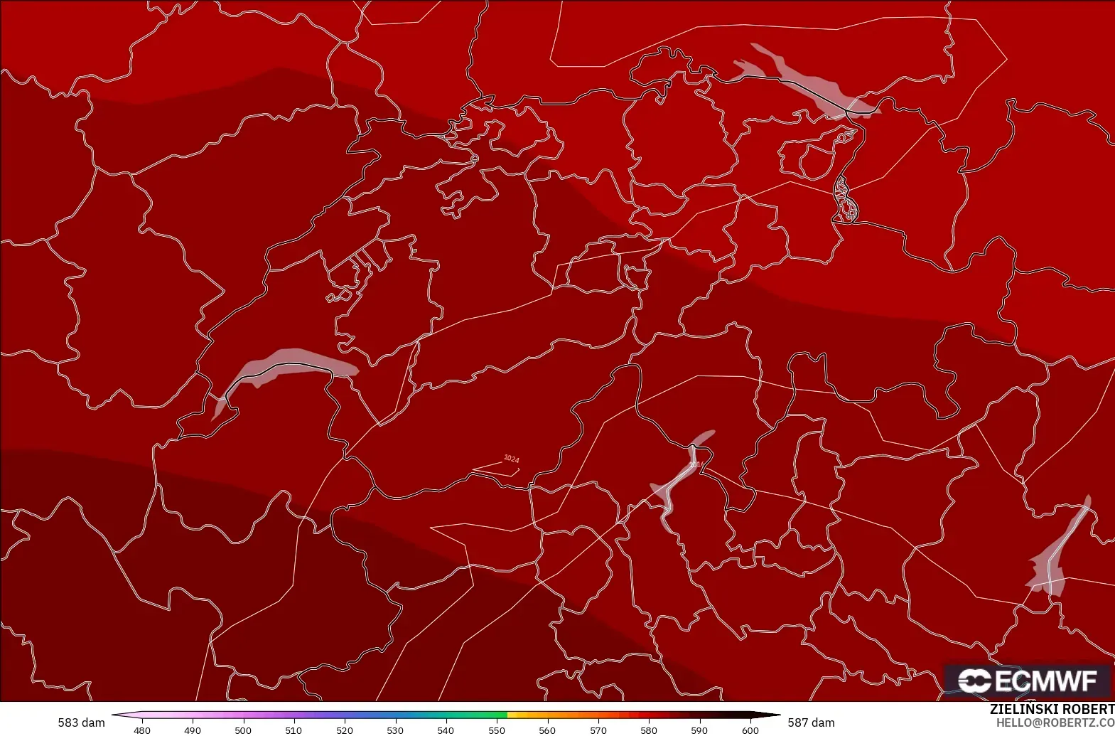 ECMWF IFS 0.25° model - Switzerland, Ketinggian geopotensial pada 500 hPa