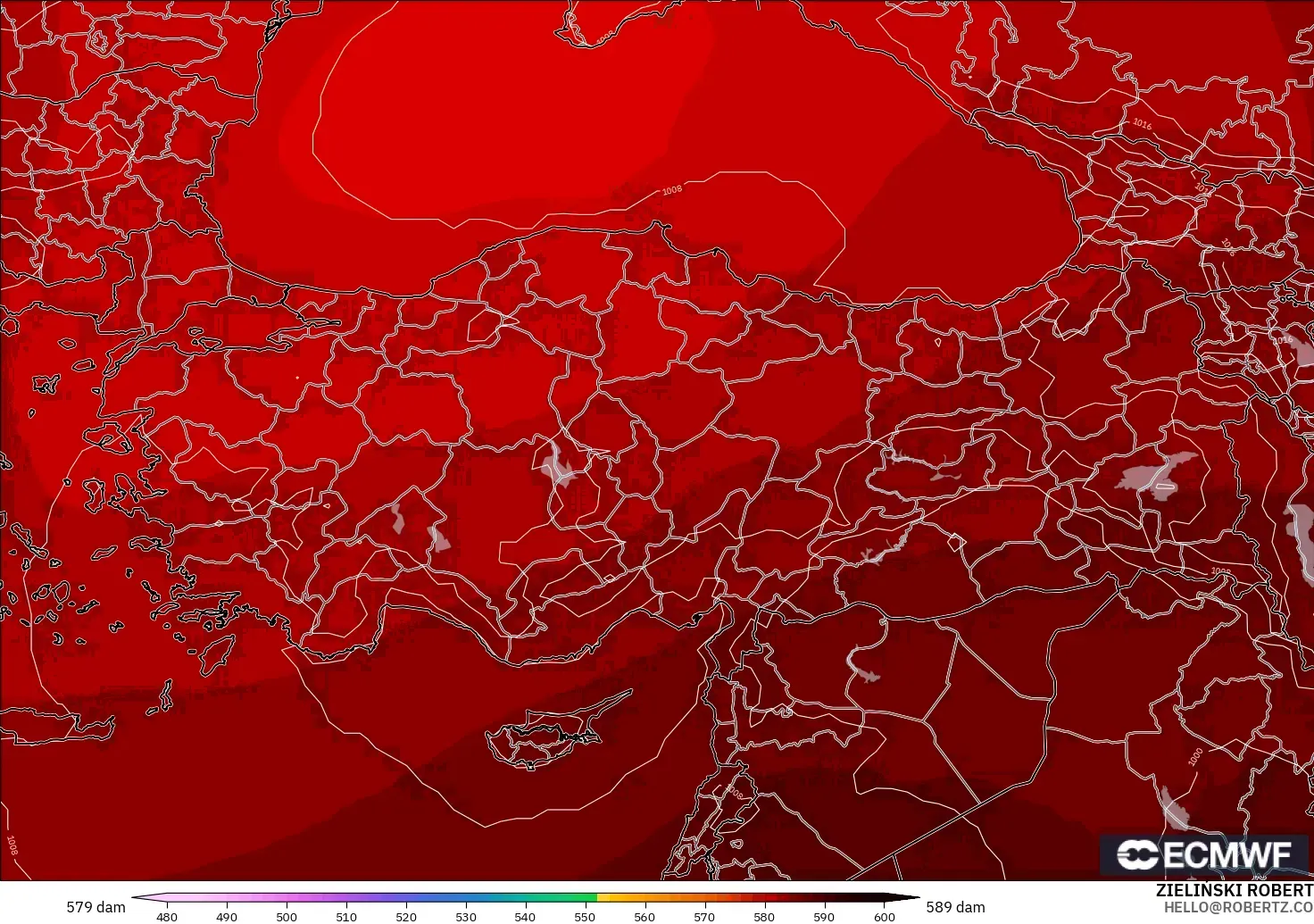 ECMWF IFS 0.25° model - Turki, Ketinggian geopotensial pada 500 hPa