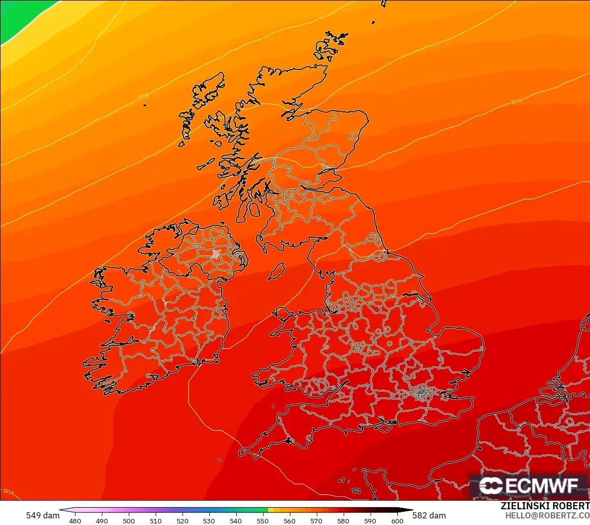 ECMWF IFS 0.25° model - United Kingdom, Ketinggian geopotensial pada 500 hPa
