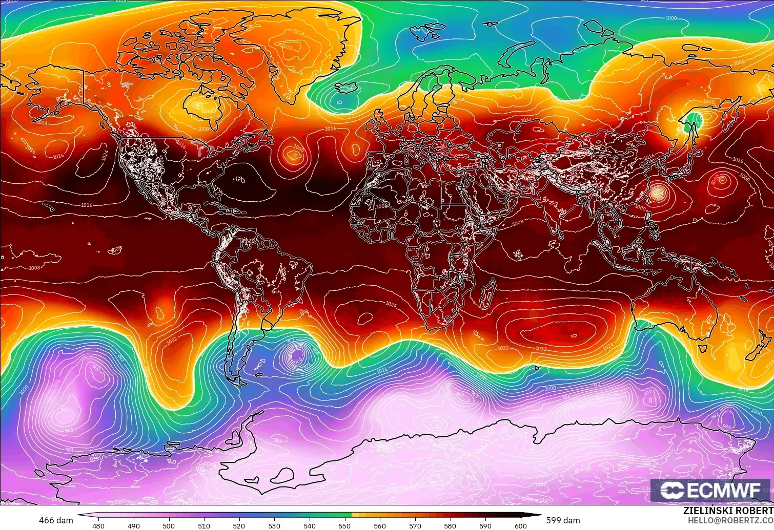 ECMWF IFS 0.25° model - Dunia, Ketinggian geopotensial pada 500 hPa