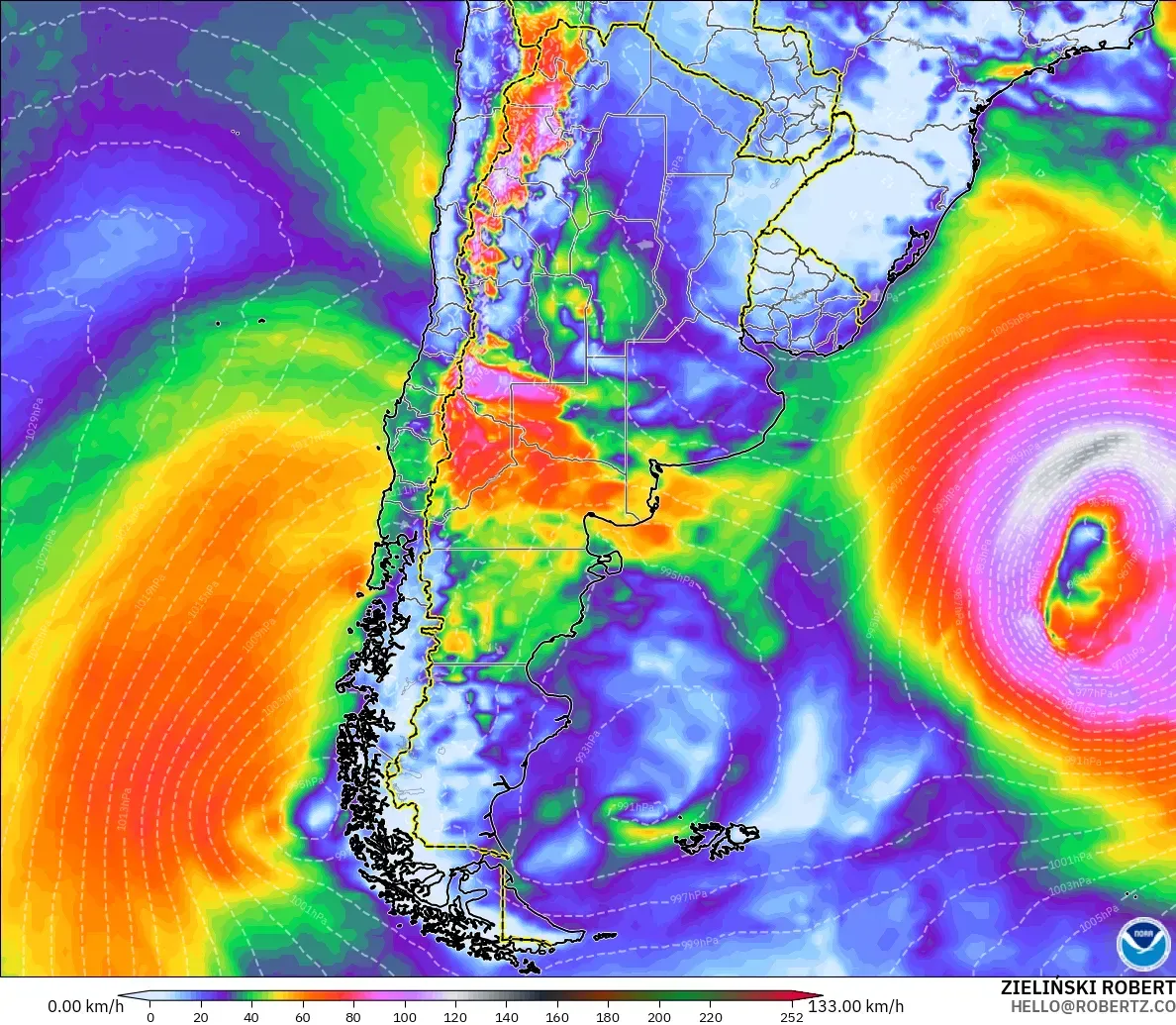 GFS model - Argentina, Hembusan Tertinggi