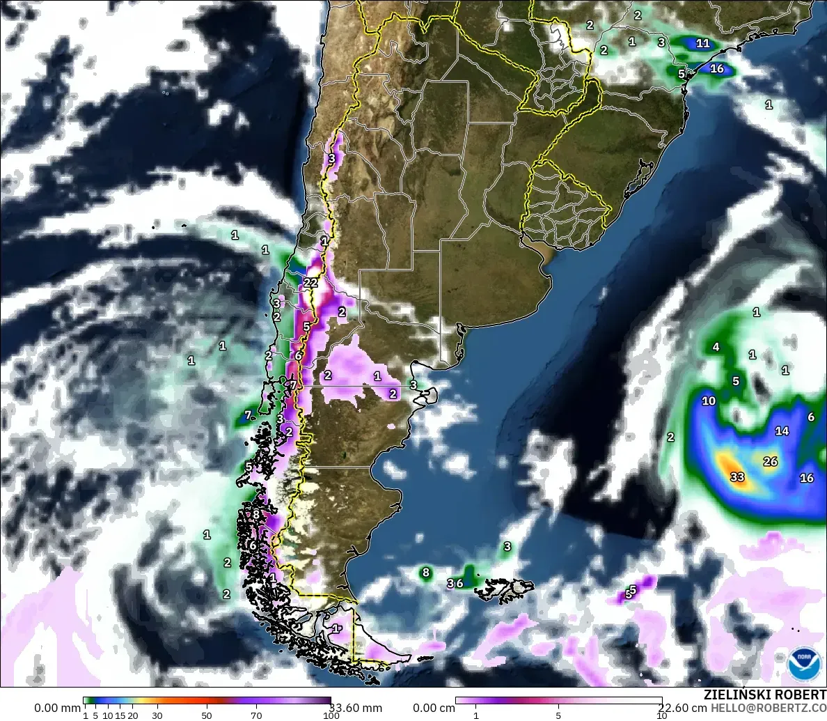 GFS model - Argentina, Hujan, Awan dan Tekanan