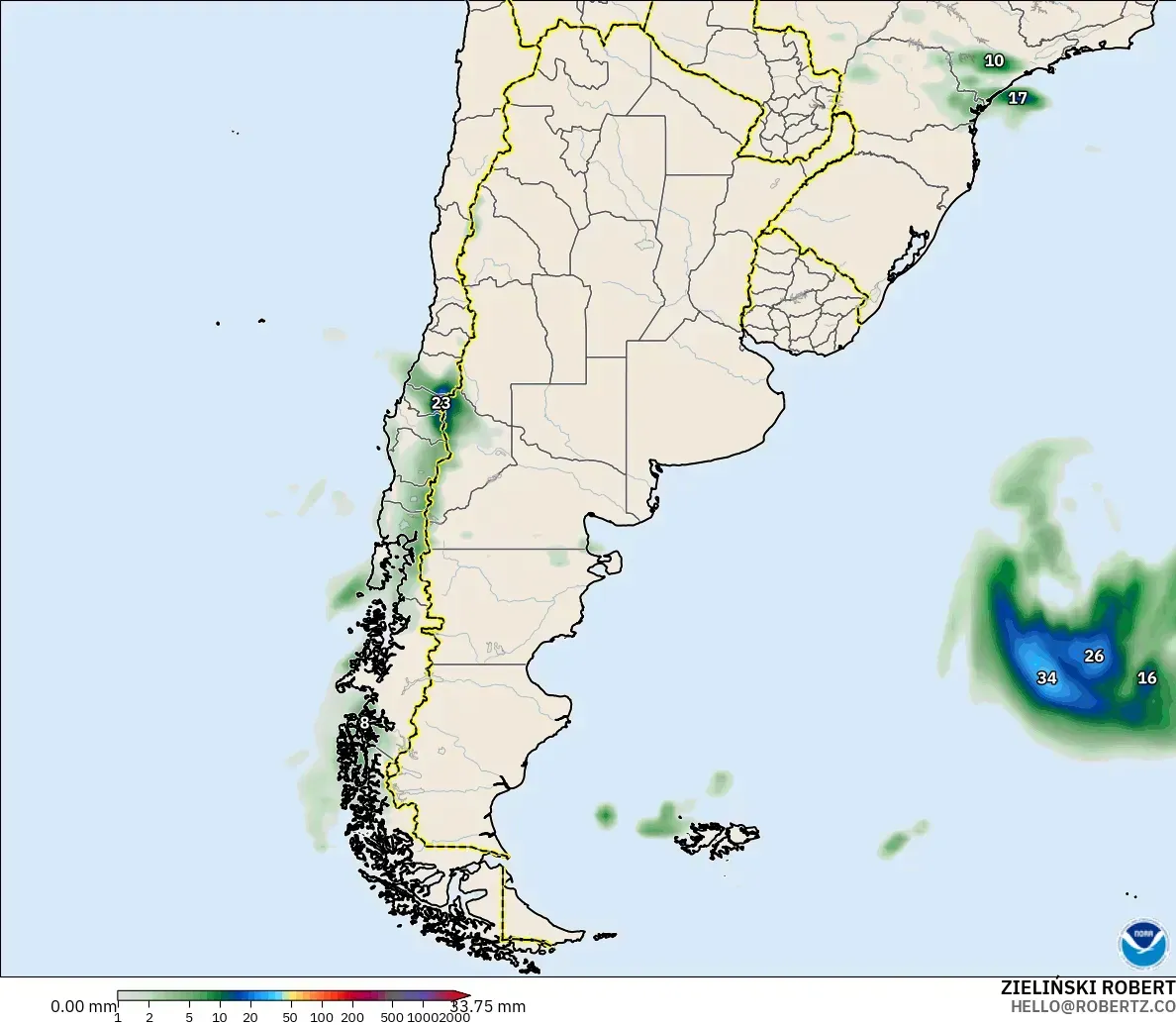GFS model - Argentina, Pengumpulan Hujan