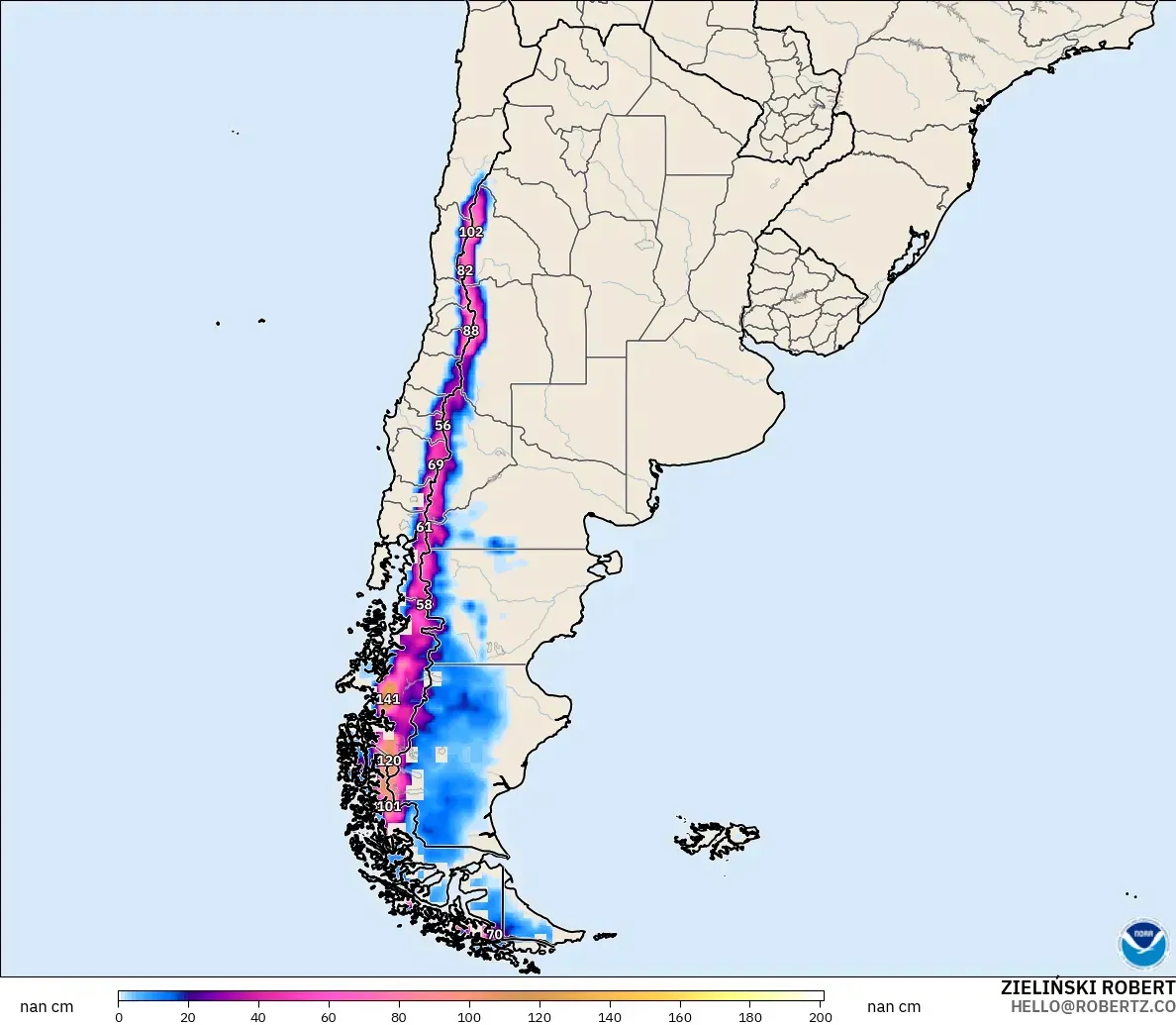GFS model - Argentina, Ketebalan Salji