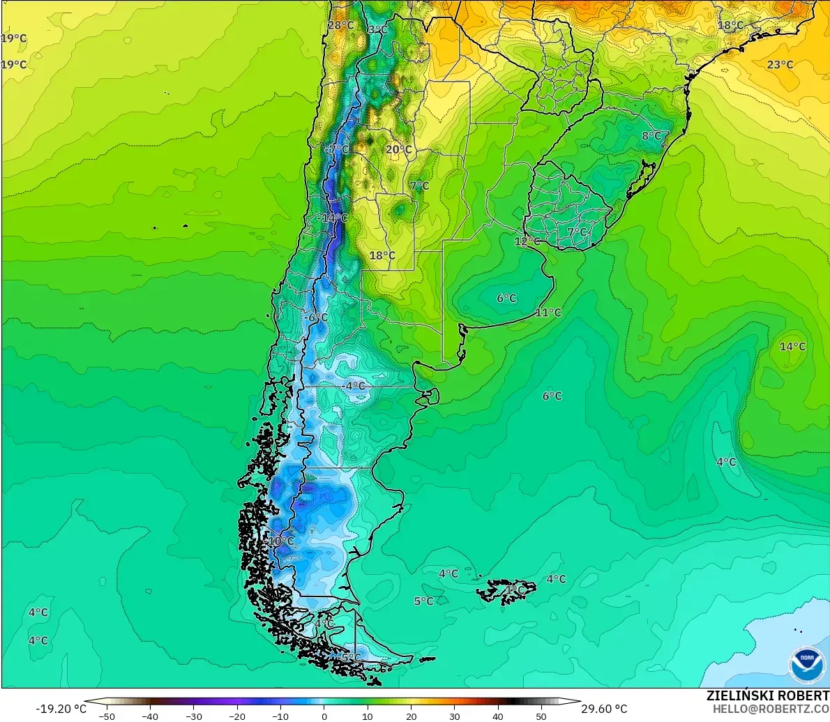 GFS model - Argentina, Suhu pada 2 m