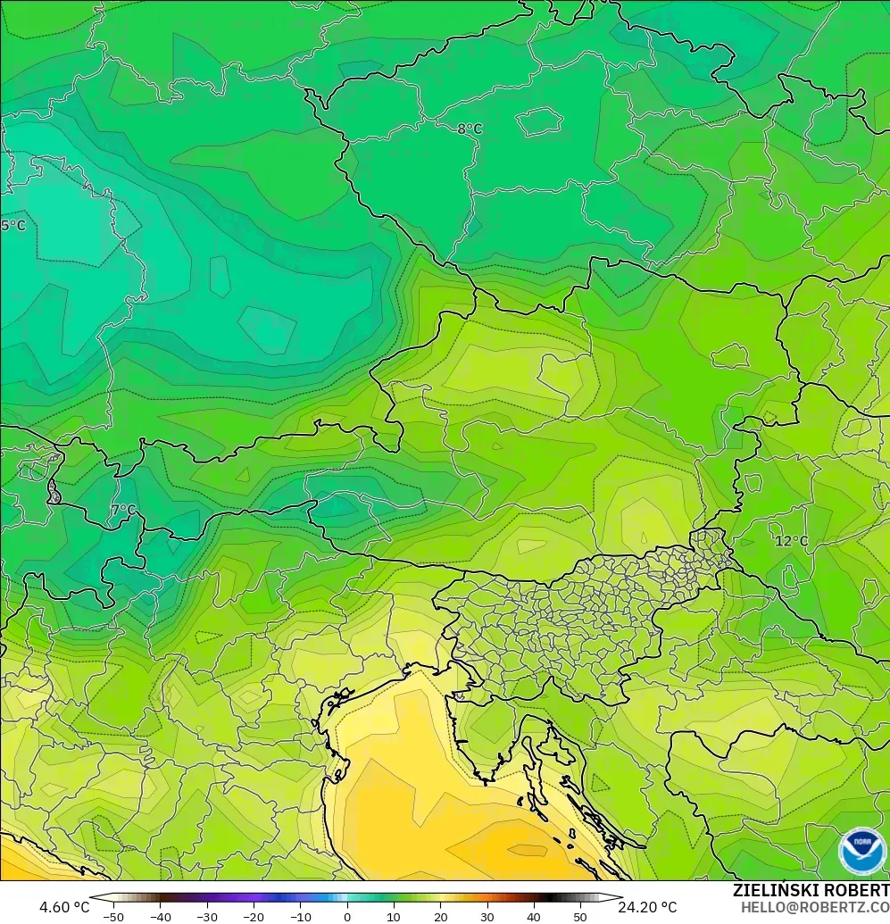 GFS model - Austria, Takat Embun 2 m