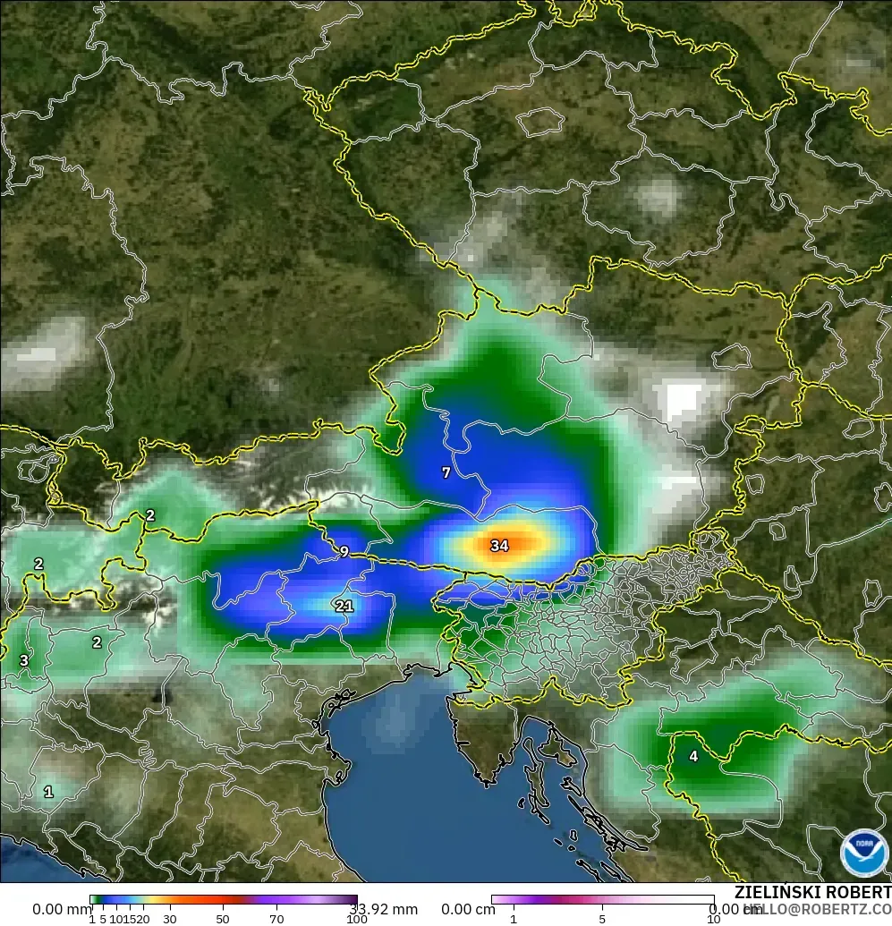GFS model - Austria, Hujan, Awan dan Tekanan