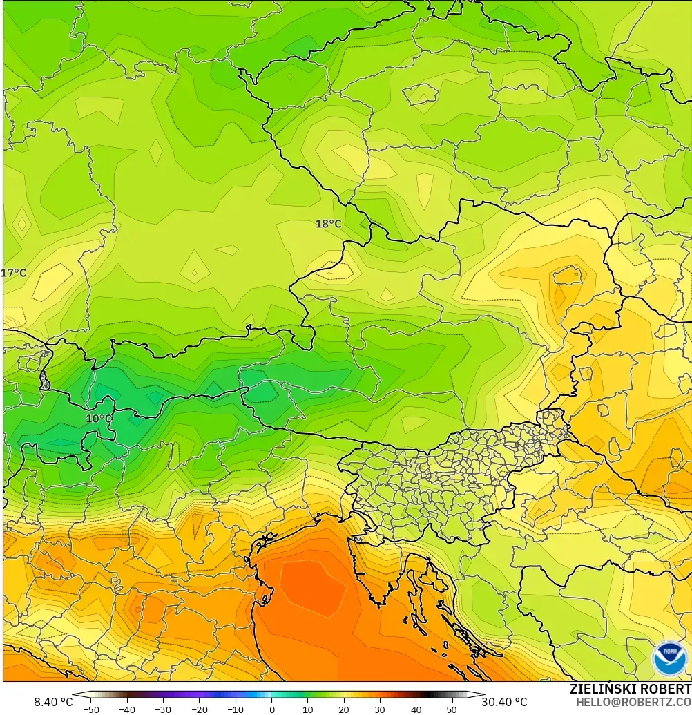 GFS model - Austria, Suhu pada 2 m