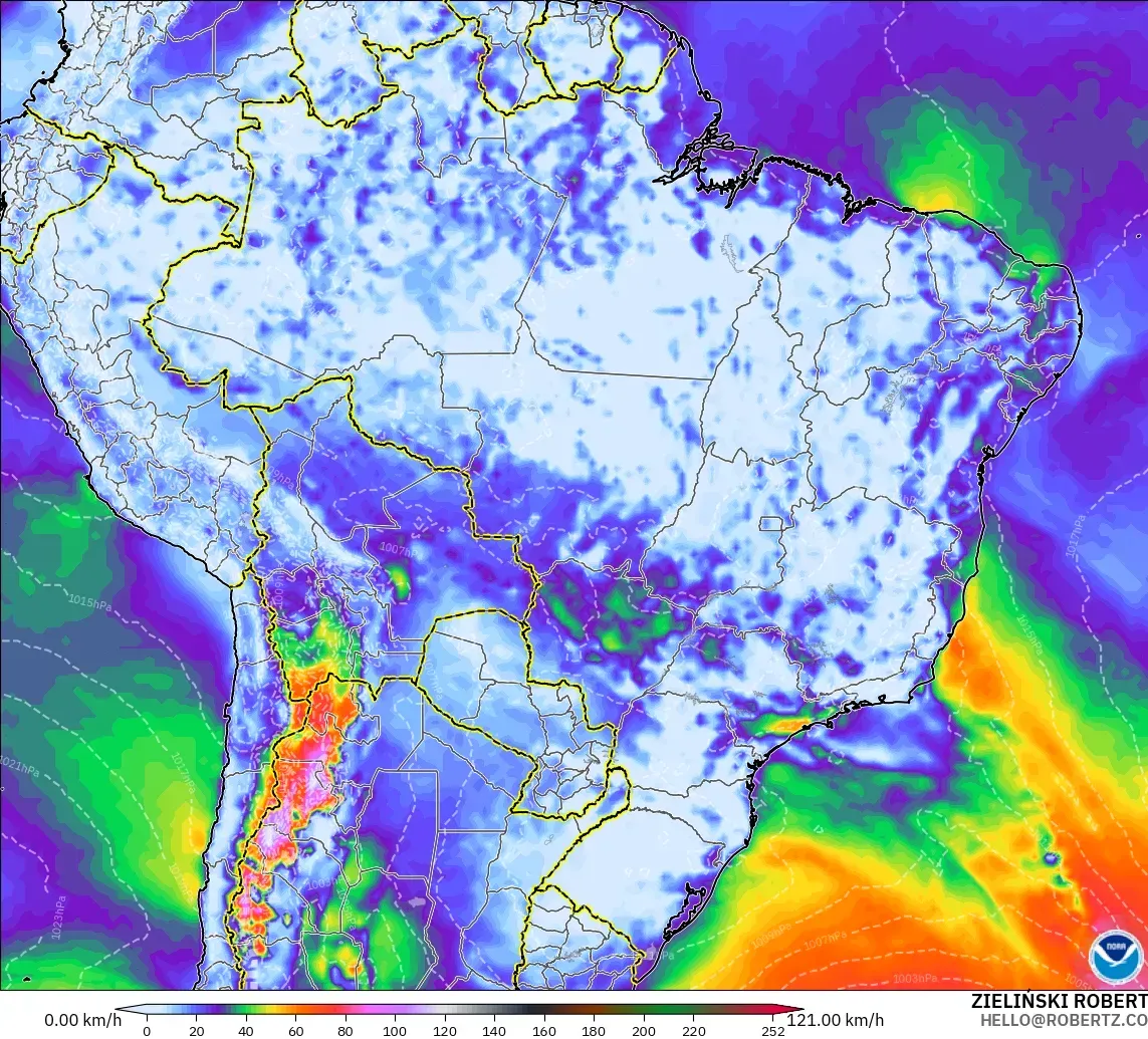GFS model - Brazil, Hembusan Angin