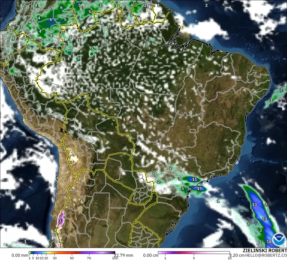 GFS model - Brazil, Hujan, Awan dan Tekanan