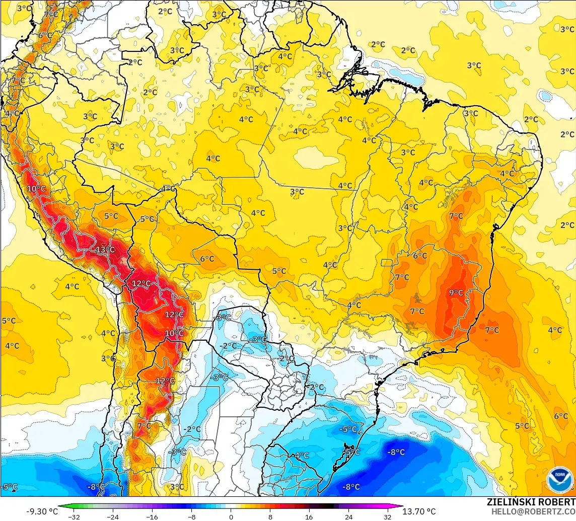 GFS model - Brazil, Anomali Suhu 850 hPa