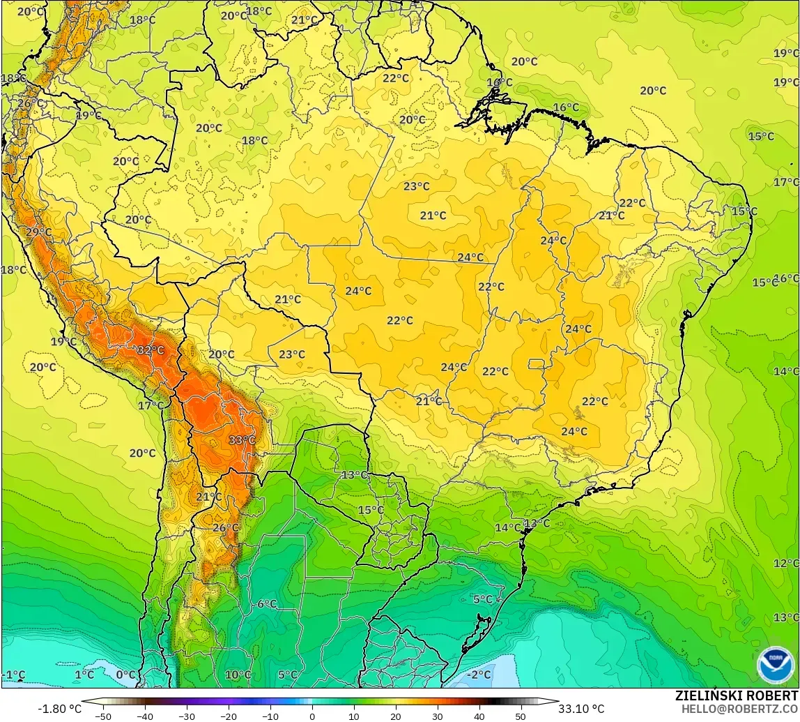 GFS model - Brazil, Suhu 850 hPa