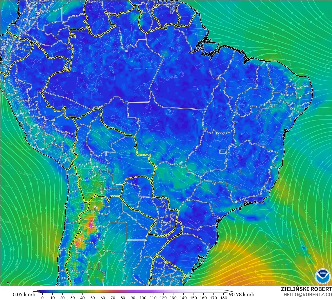 GFS model - Brazil, Angin 10 m