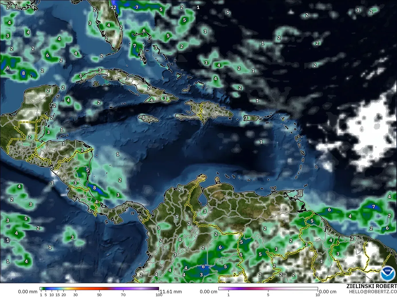 GFS model - Karibia, Hujan, Awan dan Tekanan