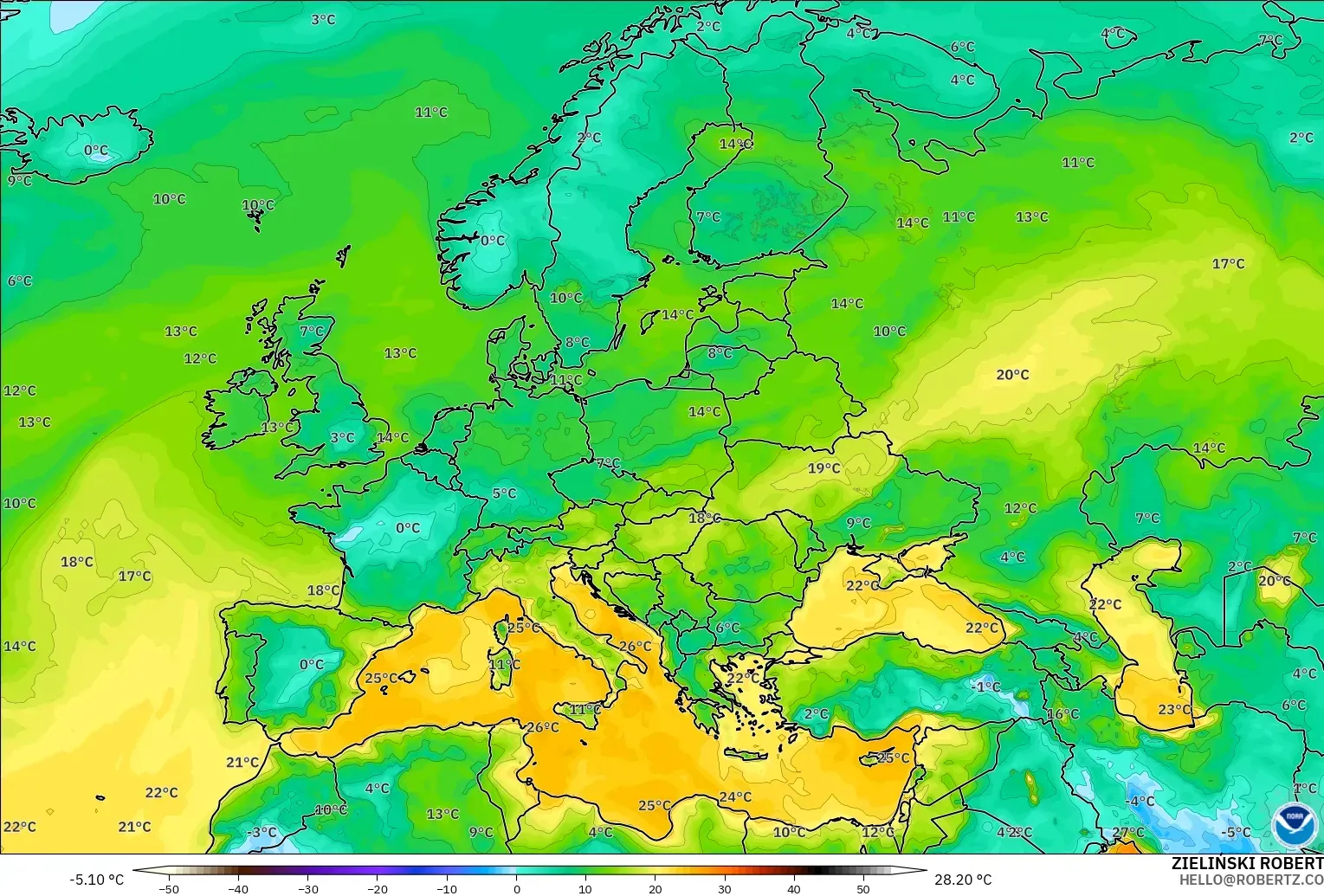 GFS model - Eropah, Takat Embun 2 m