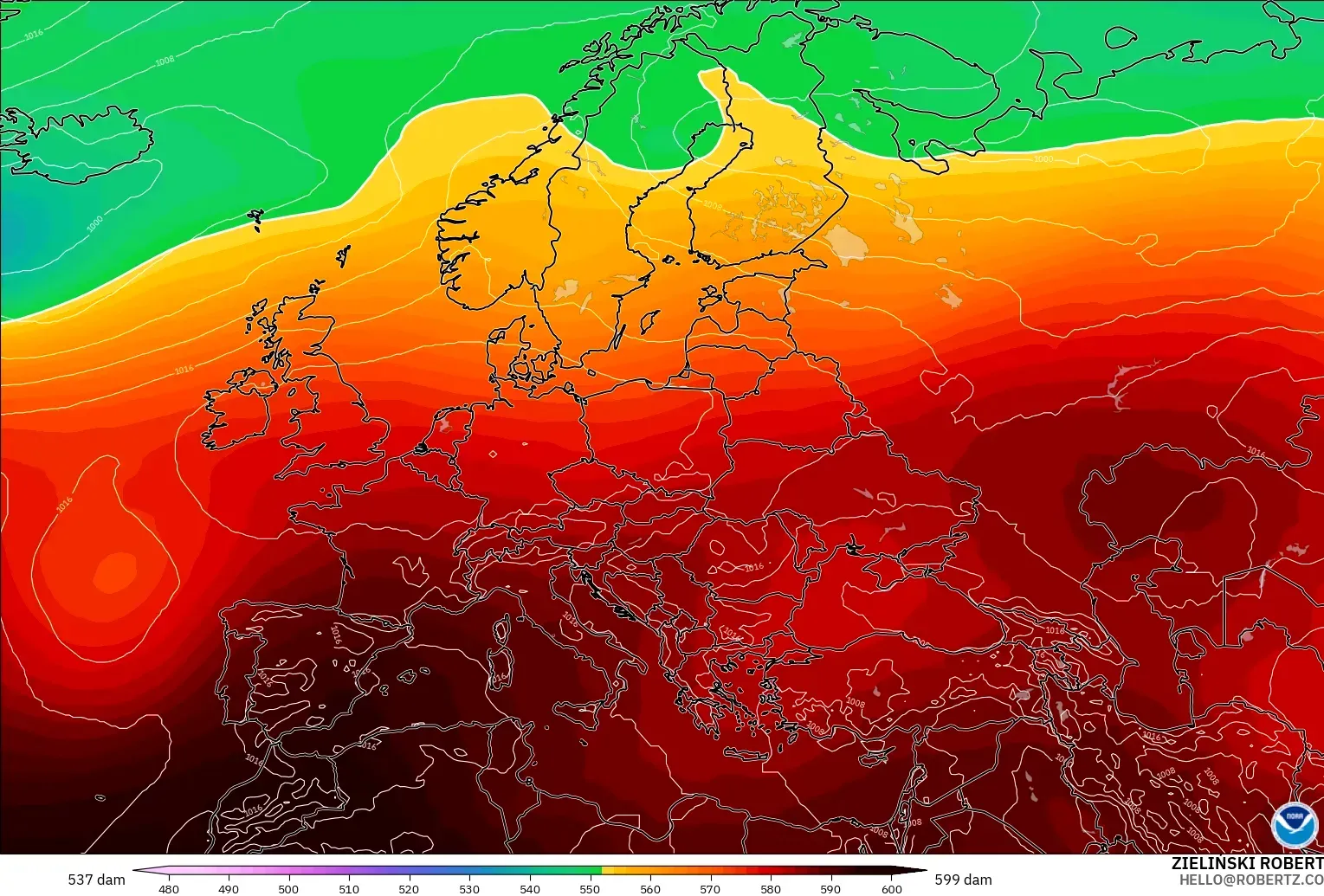 GFS model - Eropah, Ketinggian geopotensial pada 500 hPa