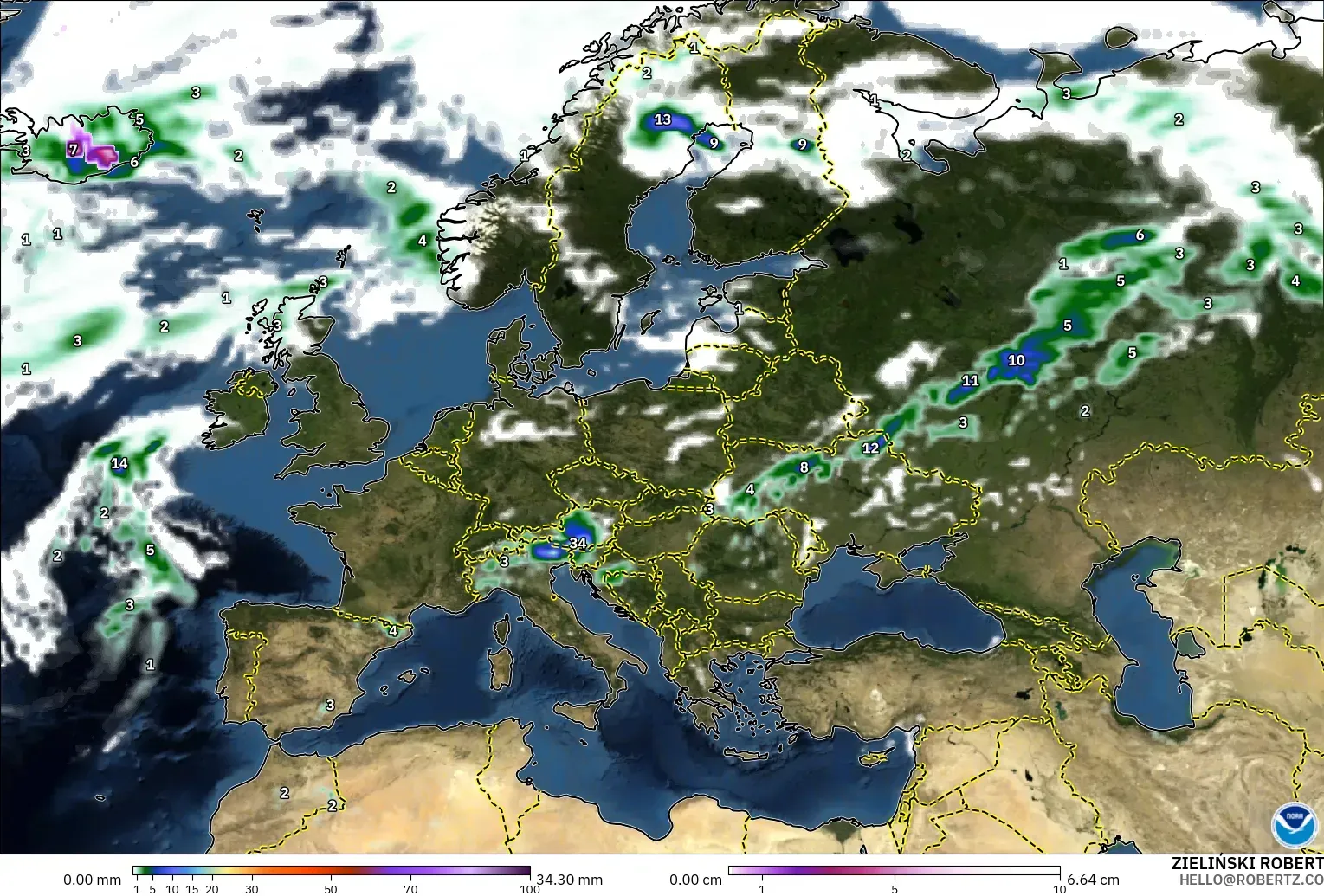 GFS model - Eropah, Hujan, Awan dan Tekanan