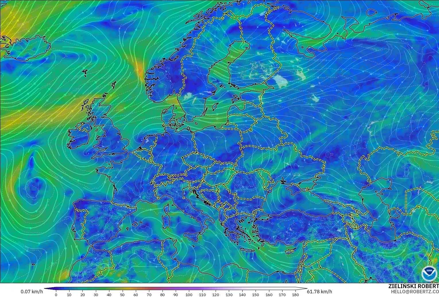 GFS model - Eropah, Angin 10 m