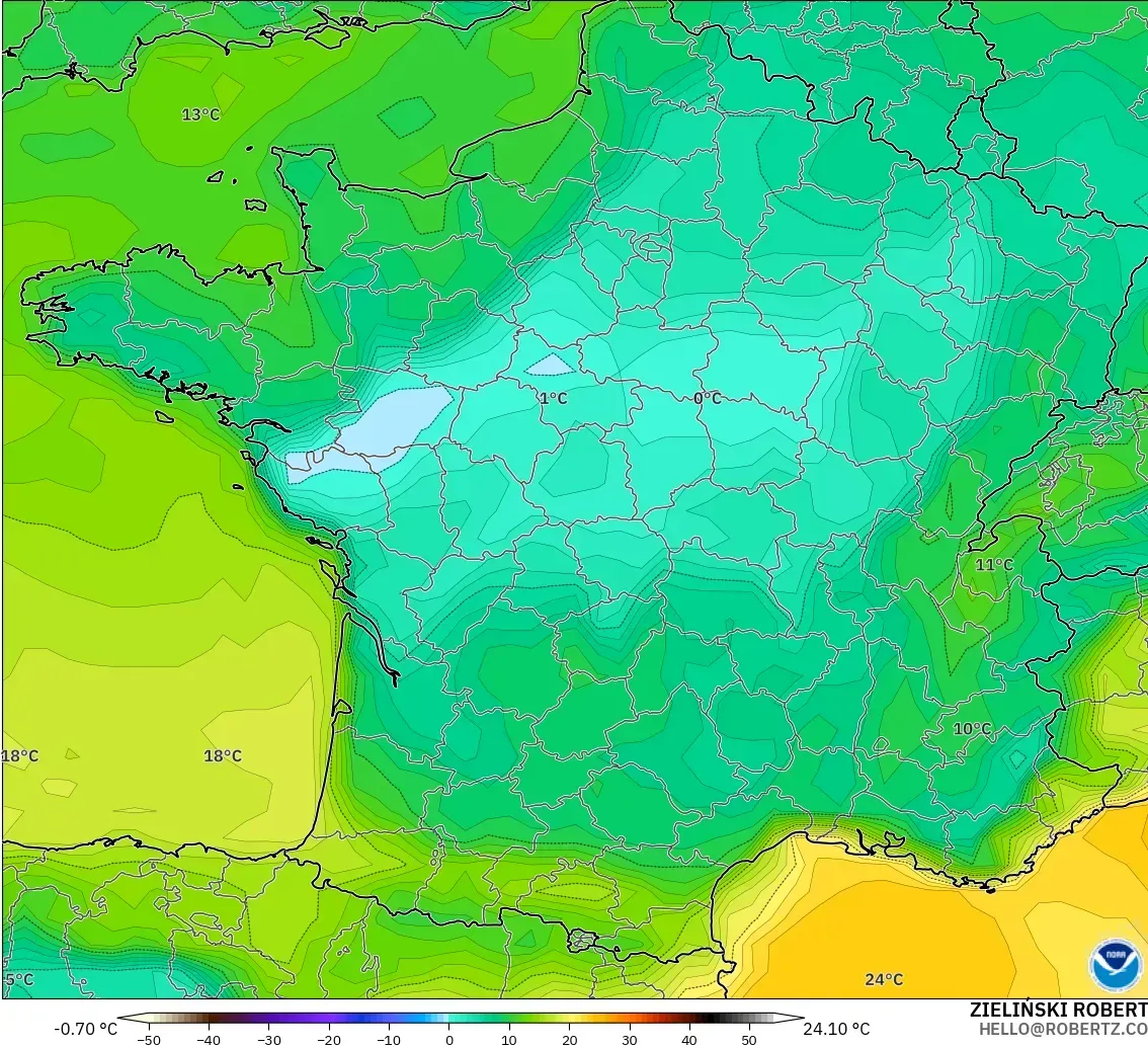 GFS model - Perancis, Takat Embun 2 m