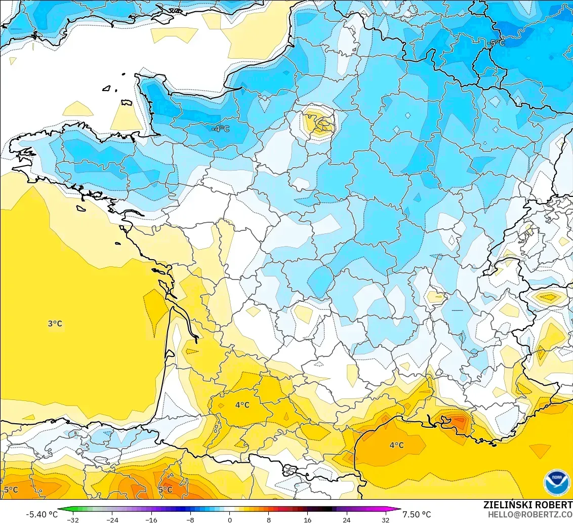 GFS model - Perancis, Anomali Suhu 2 m