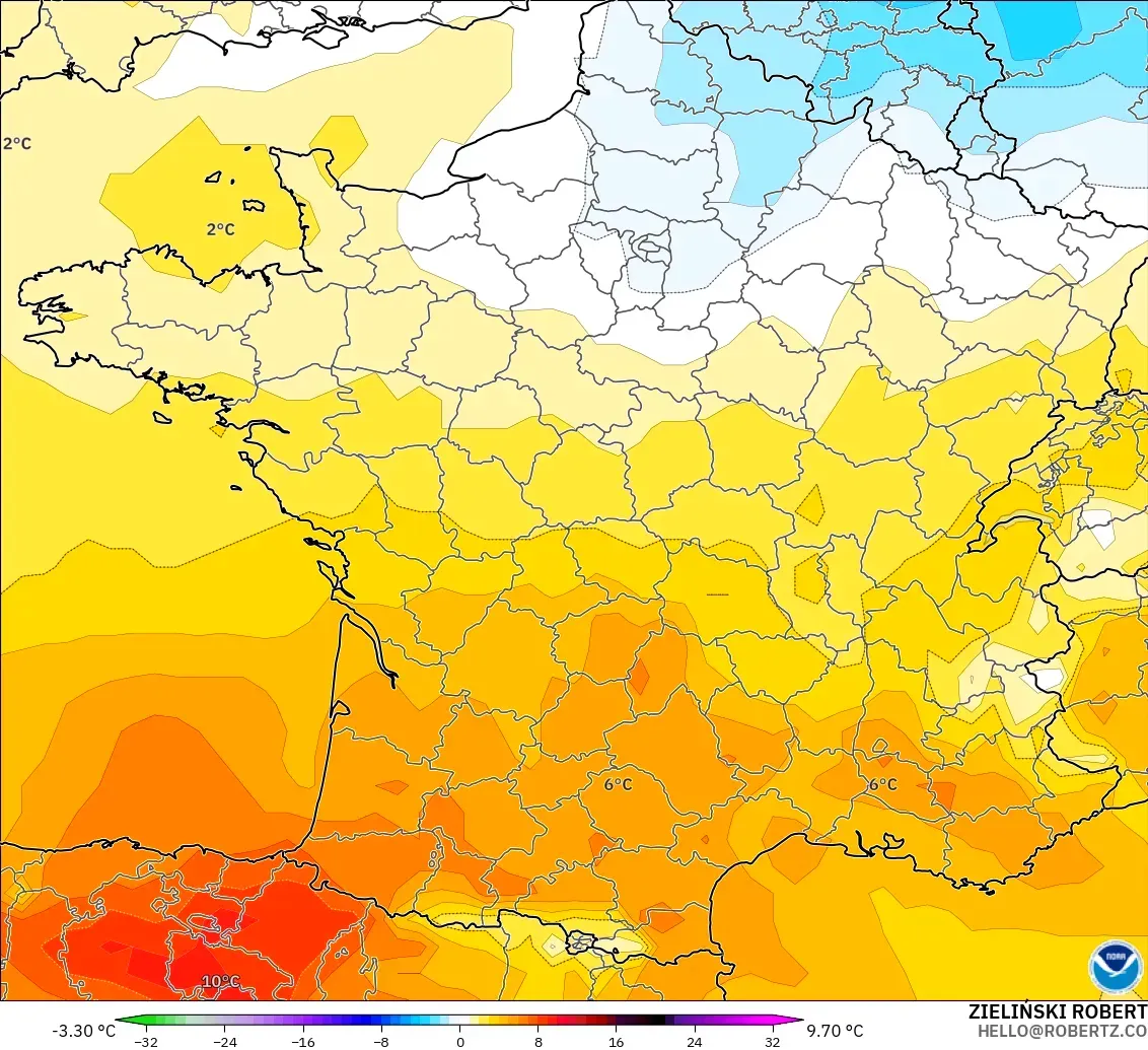 GFS model - Perancis, Anomali Suhu 850 hPa