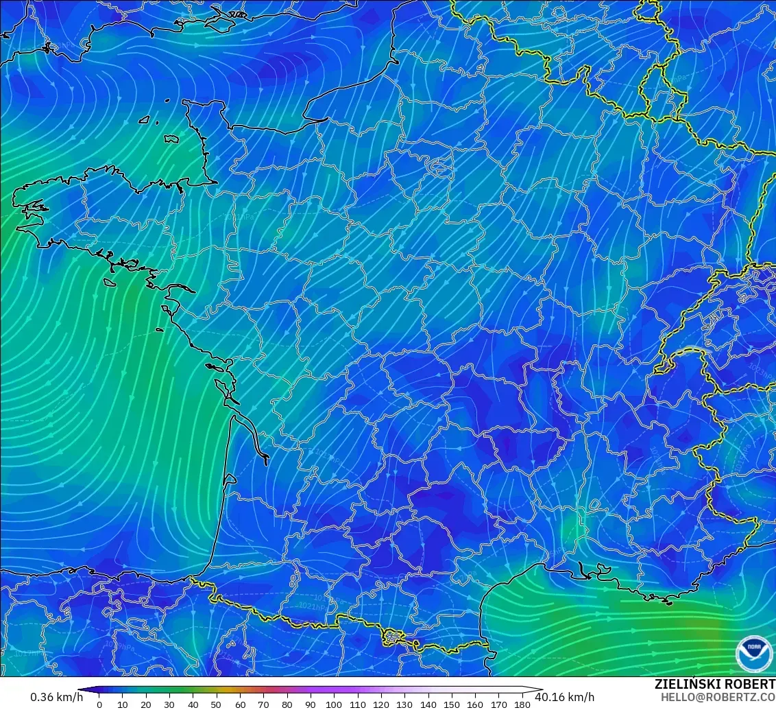 GFS model - Perancis, Angin 10 m