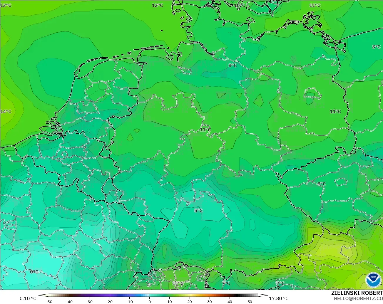 GFS model - Jerman, Takat Embun 2 m