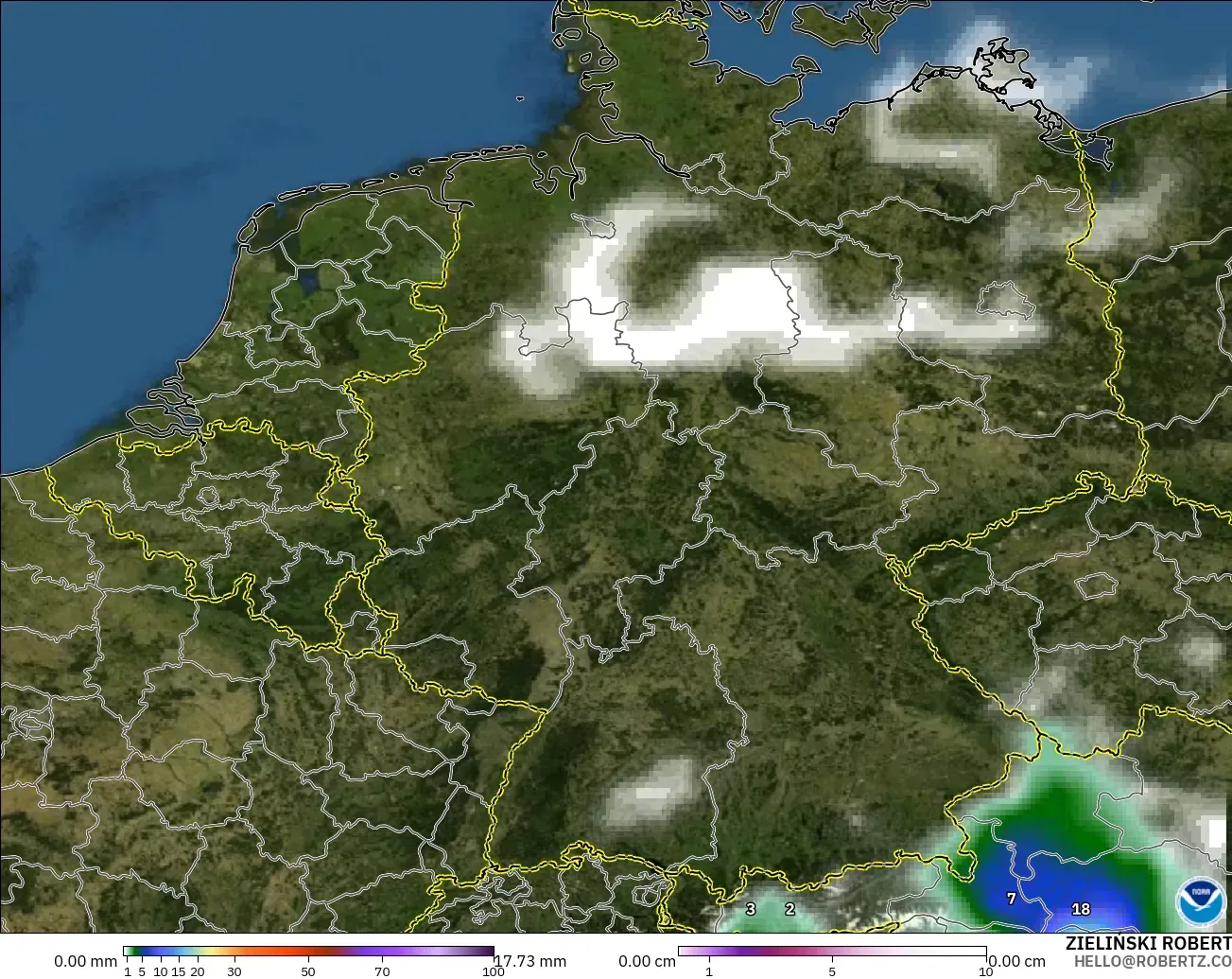 GFS model - Jerman, Hujan, Awan dan Tekanan