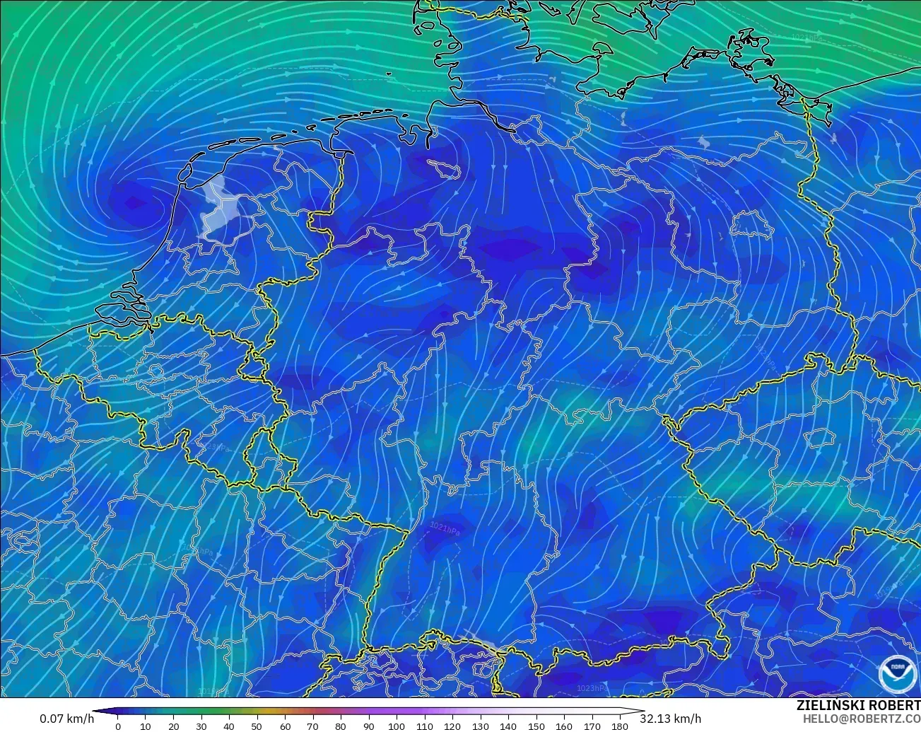 GFS model - Jerman, Angin 10 m