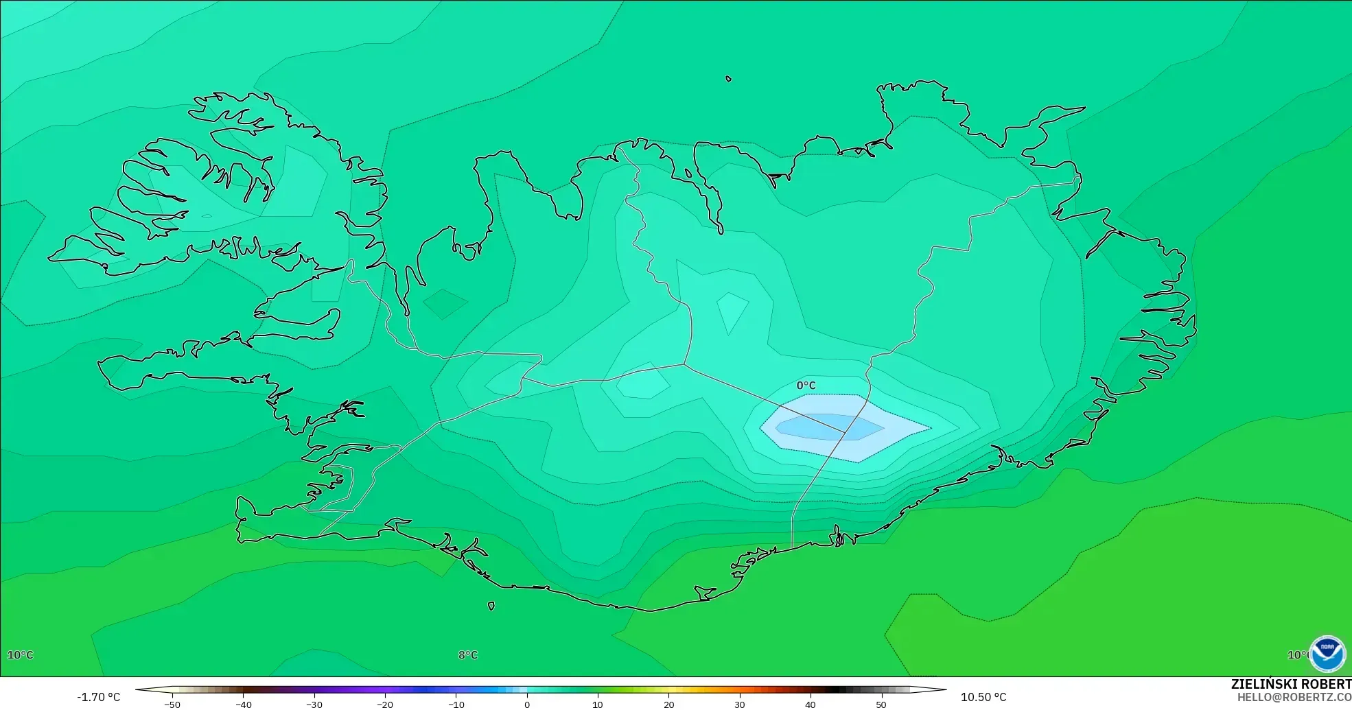 GFS model - Iceland, Takat Embun 2 m