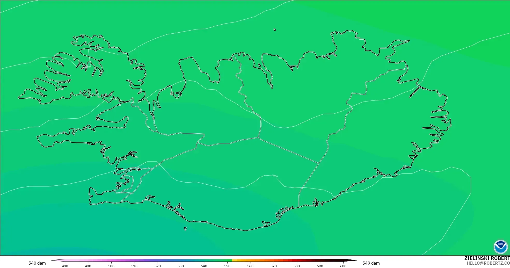 GFS model - Iceland, Ketinggian geopotensial pada 500 hPa
