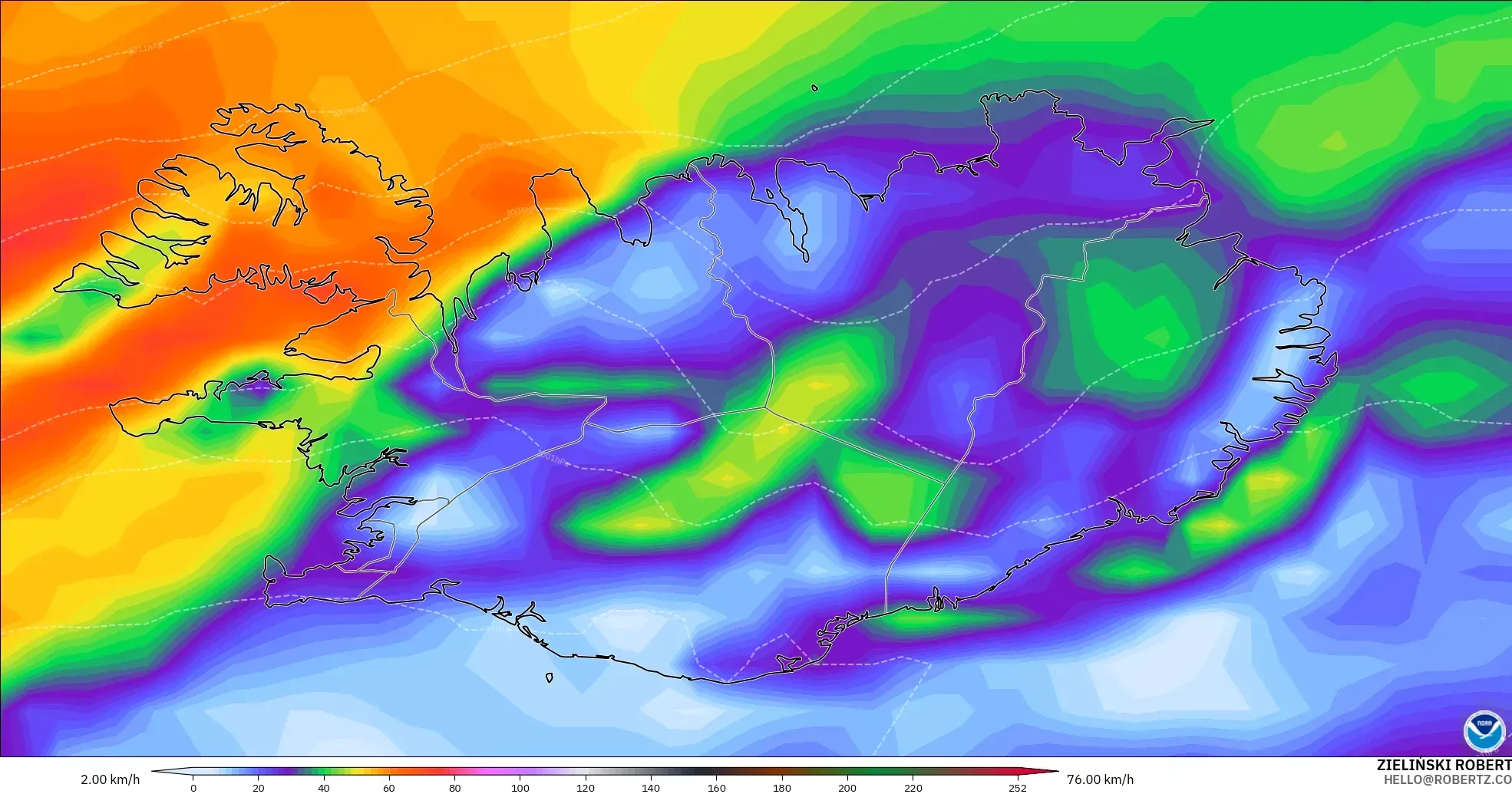 GFS model - Iceland, Hembusan Angin