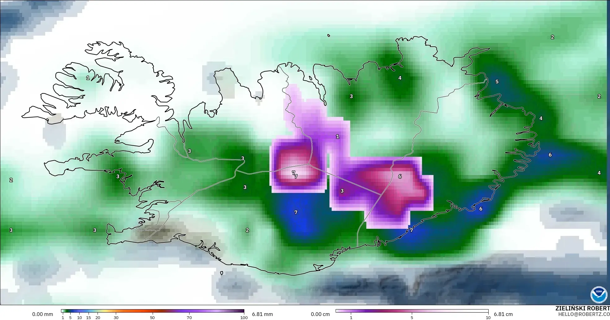 GFS model - Iceland, Hujan, Awan dan Tekanan