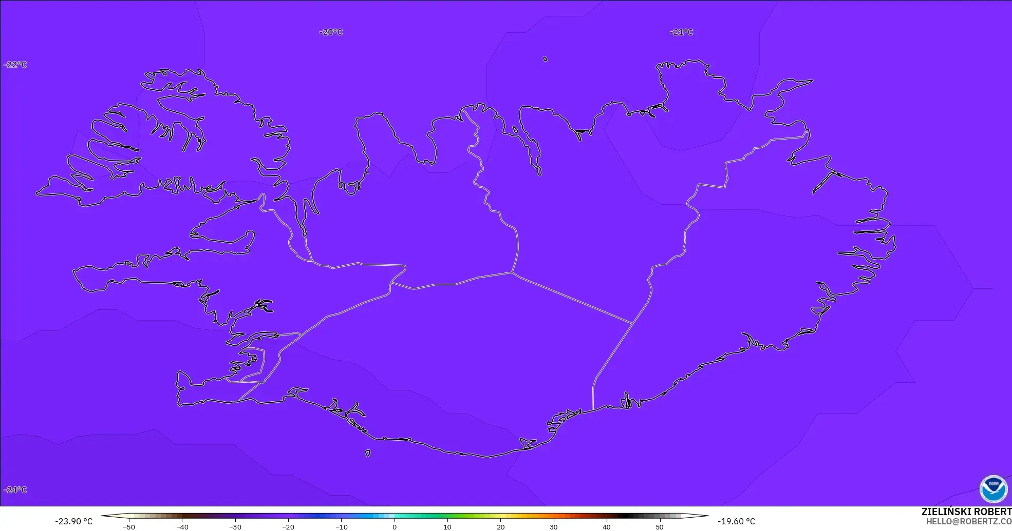 GFS model - Iceland, Suhu 500 hPa