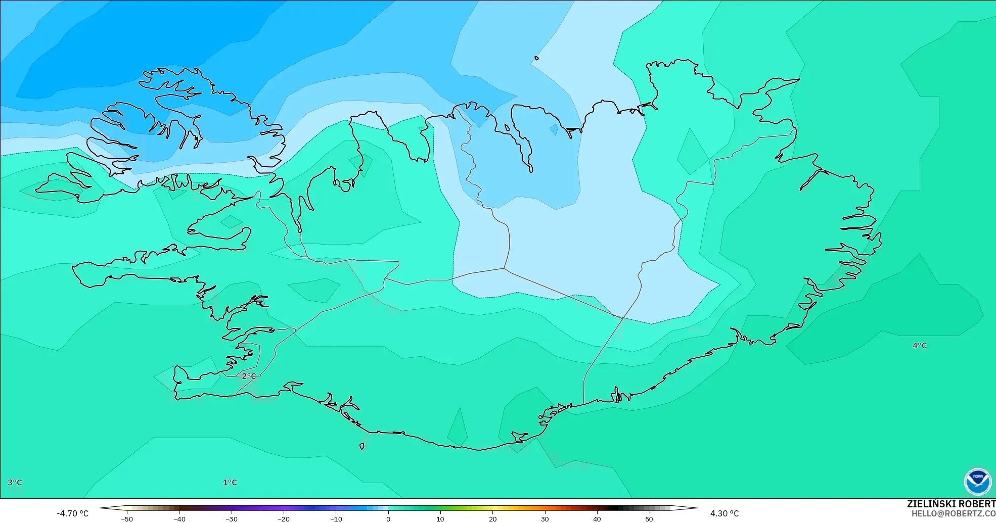 GFS model - Iceland, Suhu 850 hPa