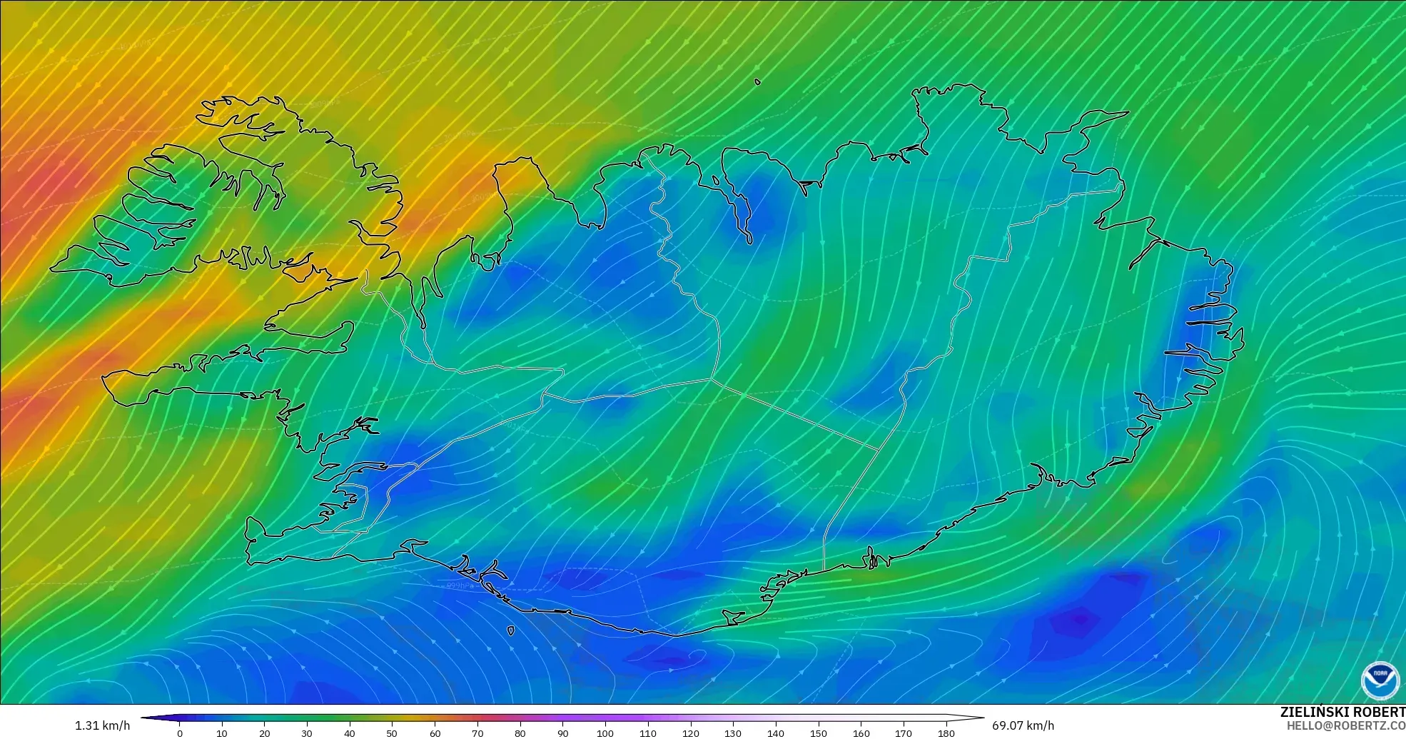 GFS model - Iceland, Angin 10 m