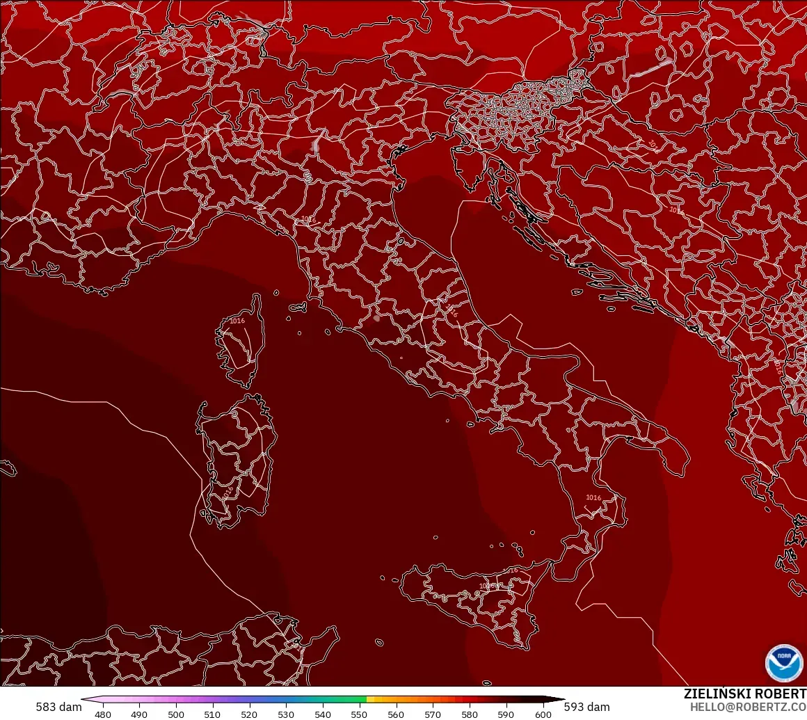 GFS model - Itali, Ketinggian geopotensial pada 500 hPa