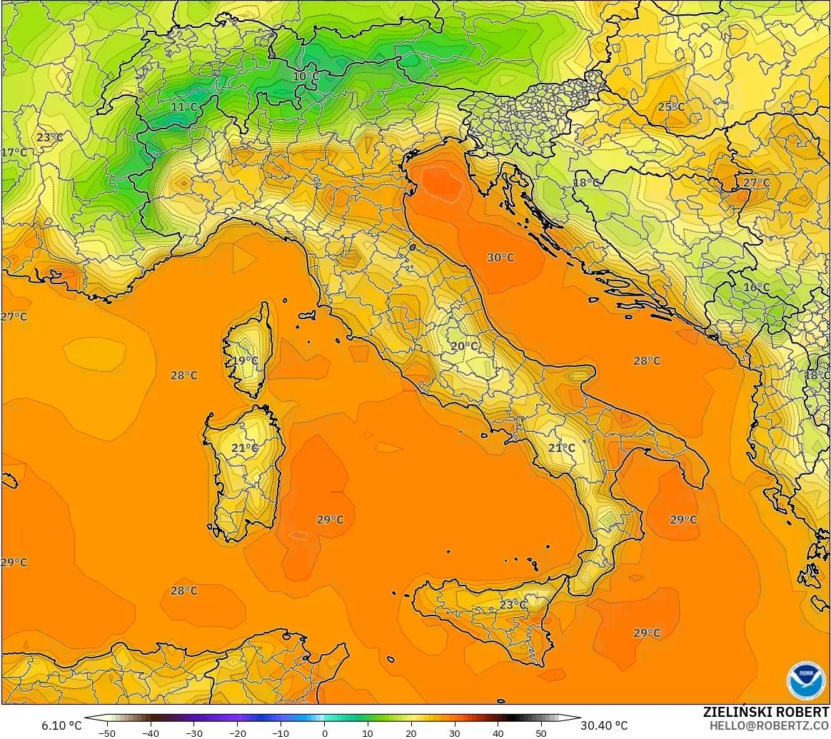 GFS model - Itali, Suhu pada 2 m